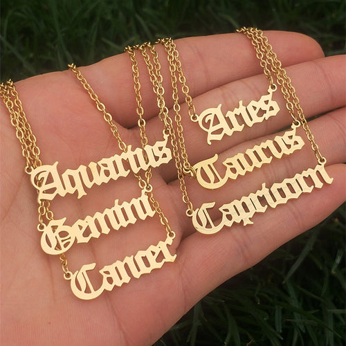 12 Zodiac Letters Pendant Necklace Old English Scorpio Aries Taurus Gemini Cancer Leo Choker Horoscope Signs Necklace Friendship